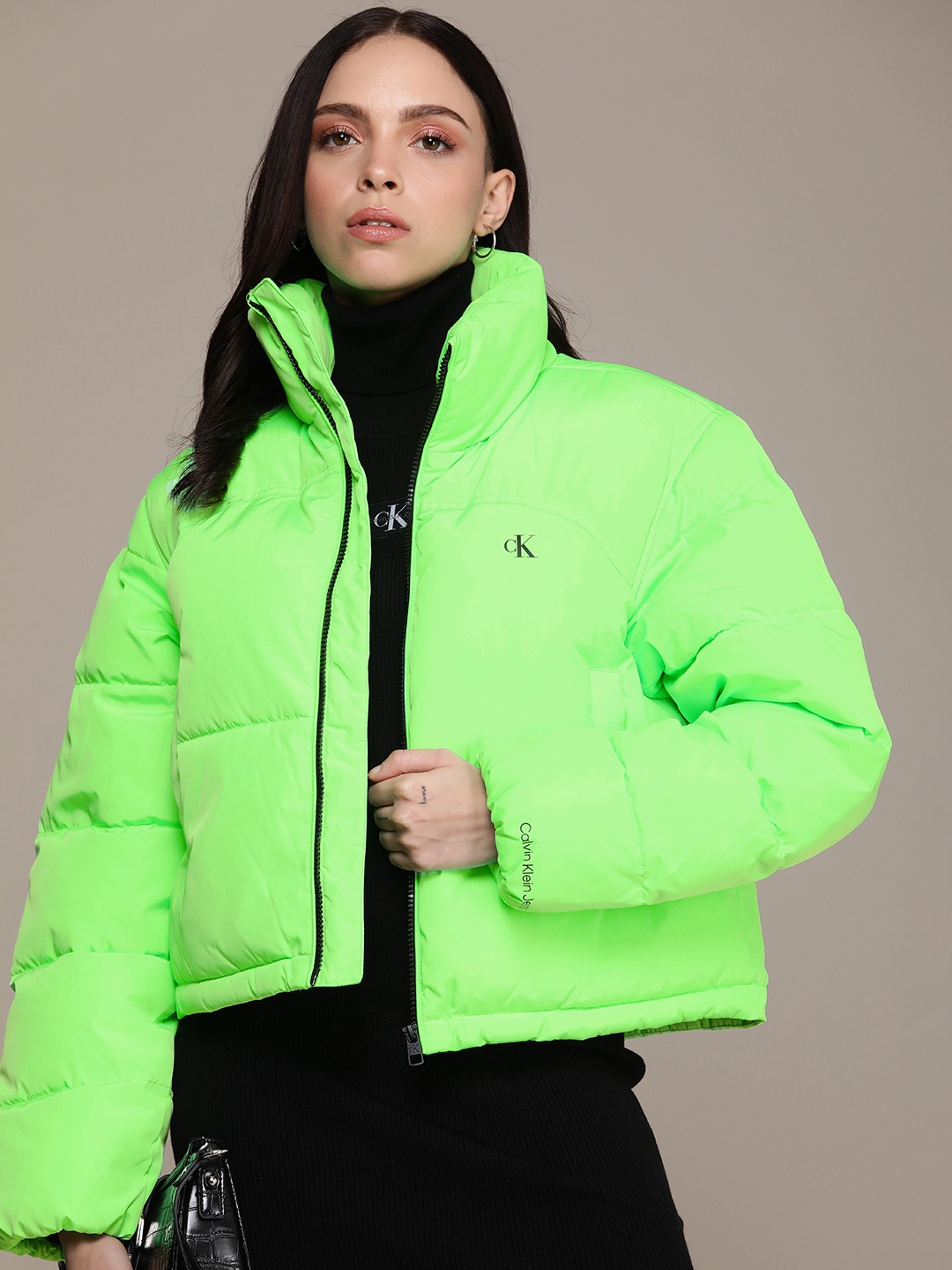 

Calvin Klein Jeans Solid Mock-Collar Puffer Jacket, Lime green