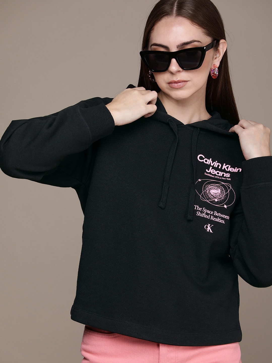 

Calvin Klein Jeans Brand logo Printed Hooded Casual Sweatshirt, Black