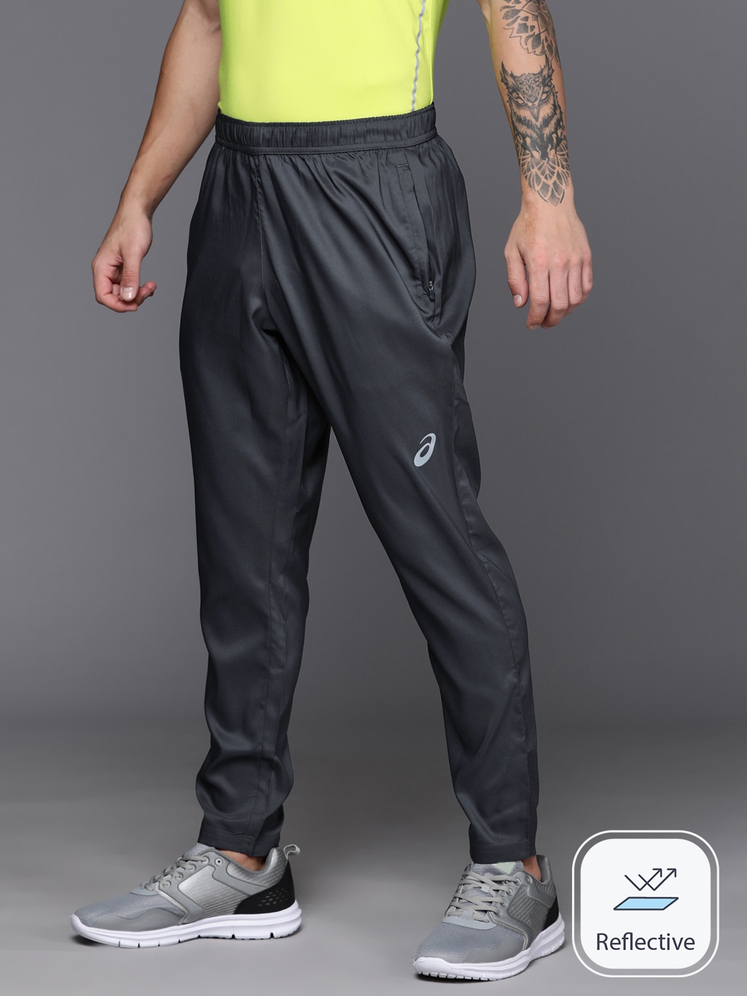 

ASICS Men Reflective Spiral Woven Running Track Pants, Charcoal