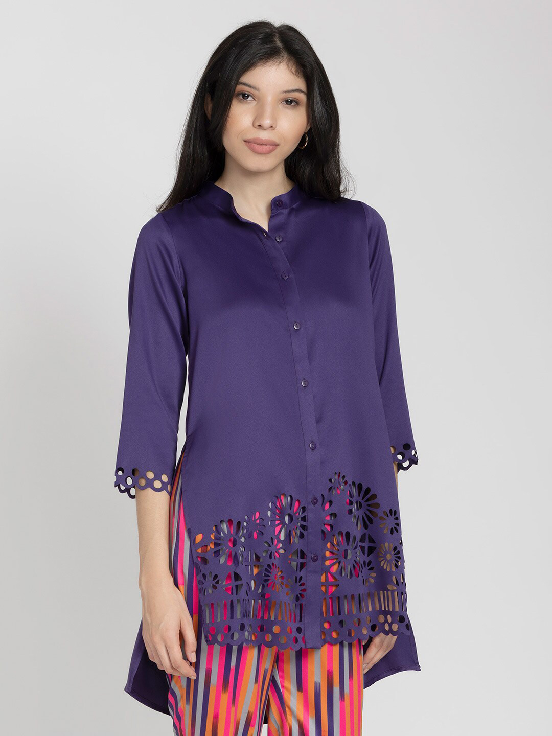 

SHAYE Floral Self Design Tunic, Purple