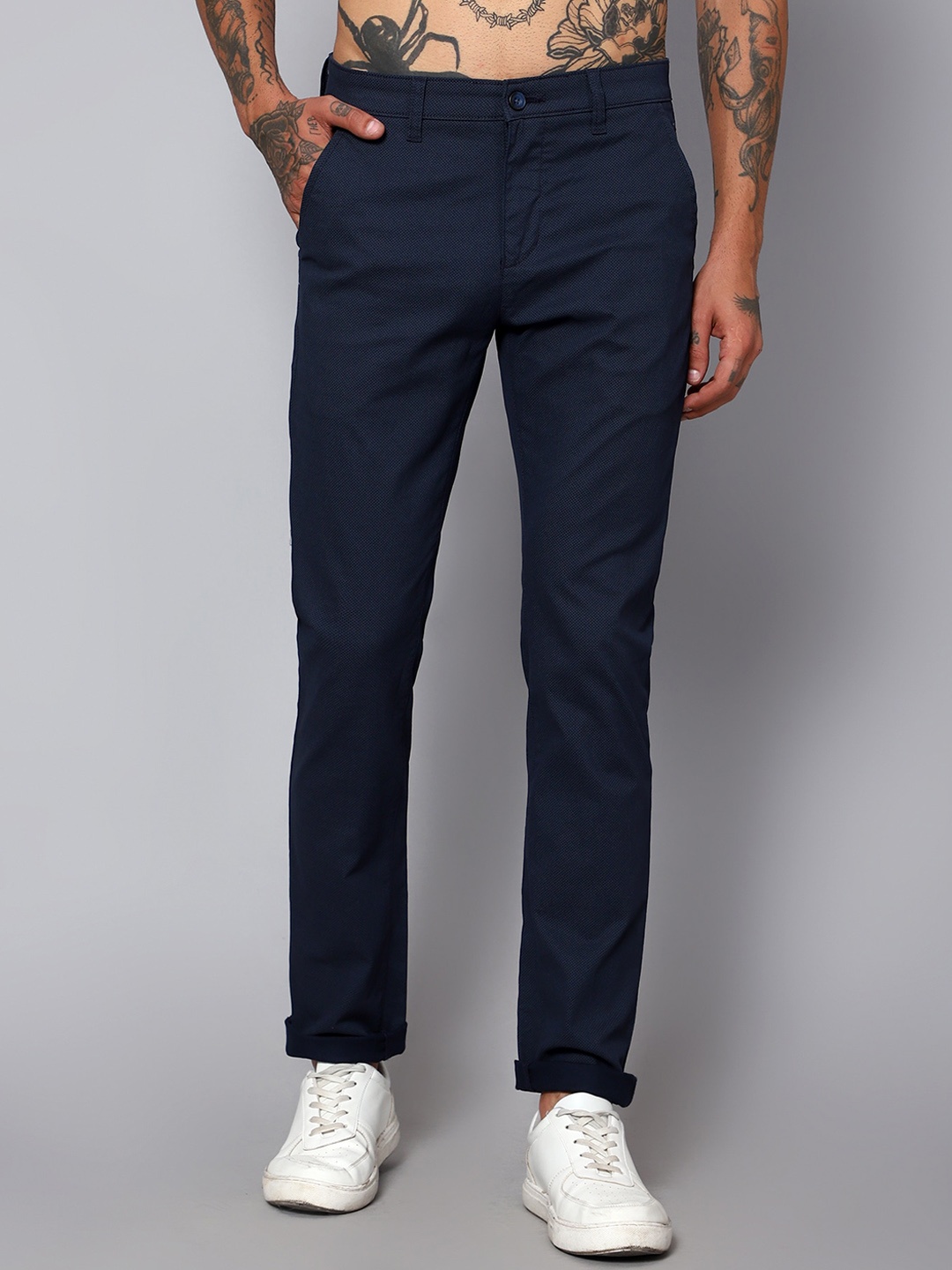 

Cantabil Men Mid-Rise Comfort Cotton Trousers, Navy blue