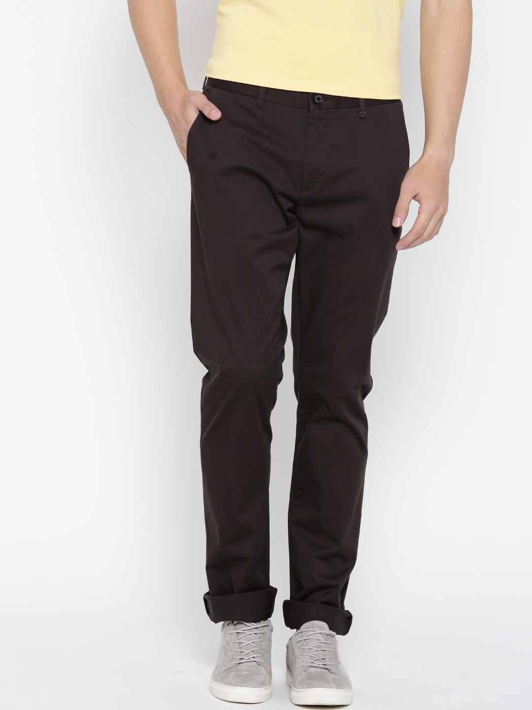 

Blackberrys Men Coffee Brown Sharp Tapered Fit Solid Chinos