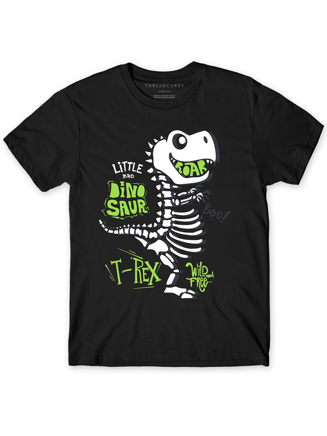

THREADCURRY Boys Dino Graphic Printed Knitted Cotton T-Shirt, Black