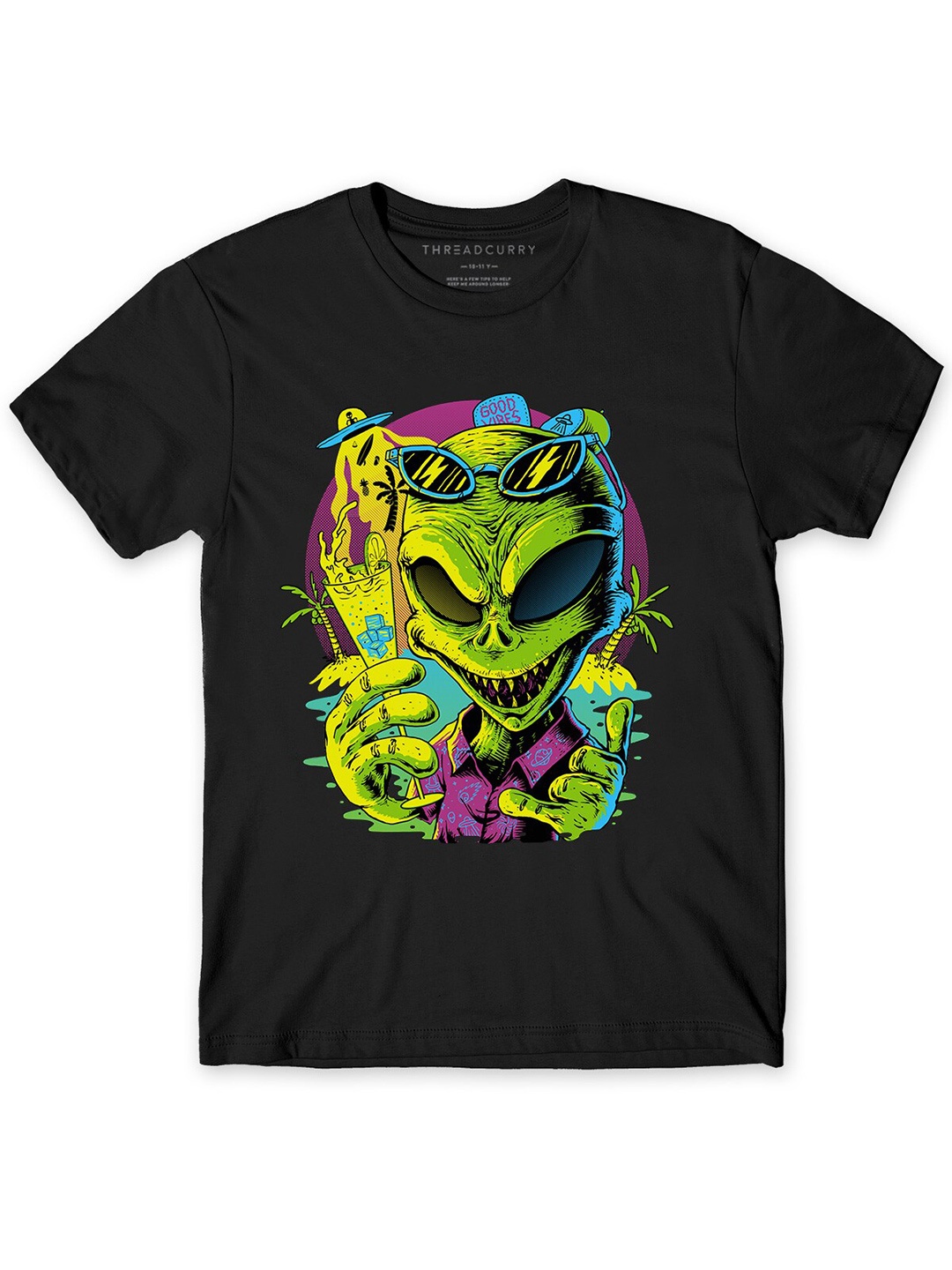 

THREADCURRY Boys Alien Printed Cotton T-shirt, Black
