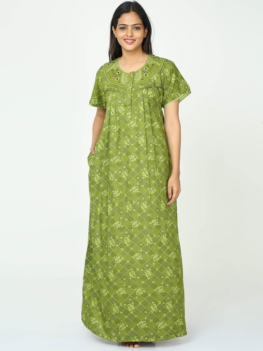 

9shines Label Floral Printed Maxi Nightdress, Green