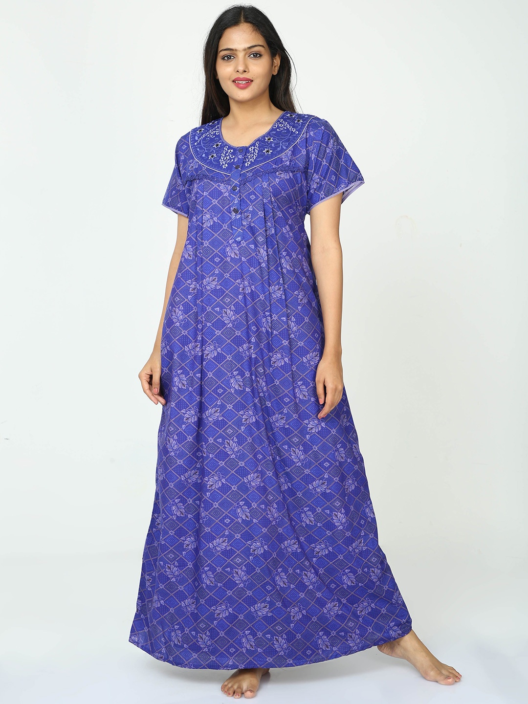 

9shines Label Floral Printed Maxi Nightdress, Blue