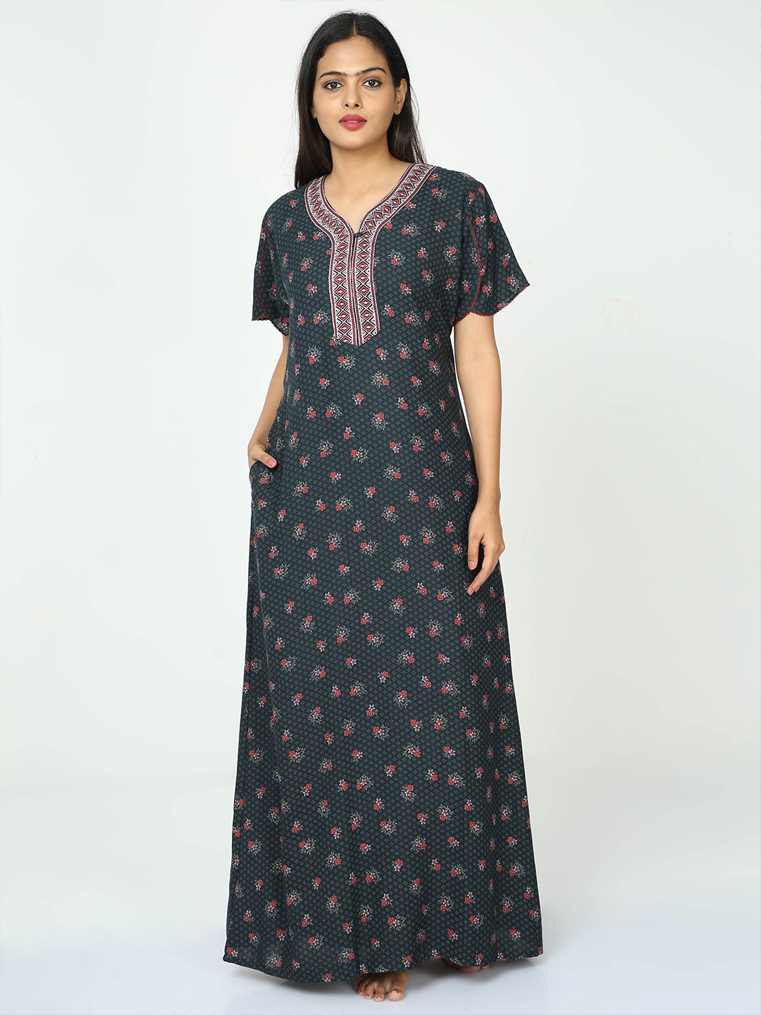 

9shines Label Floral Printed Maxi Nightdress, Green