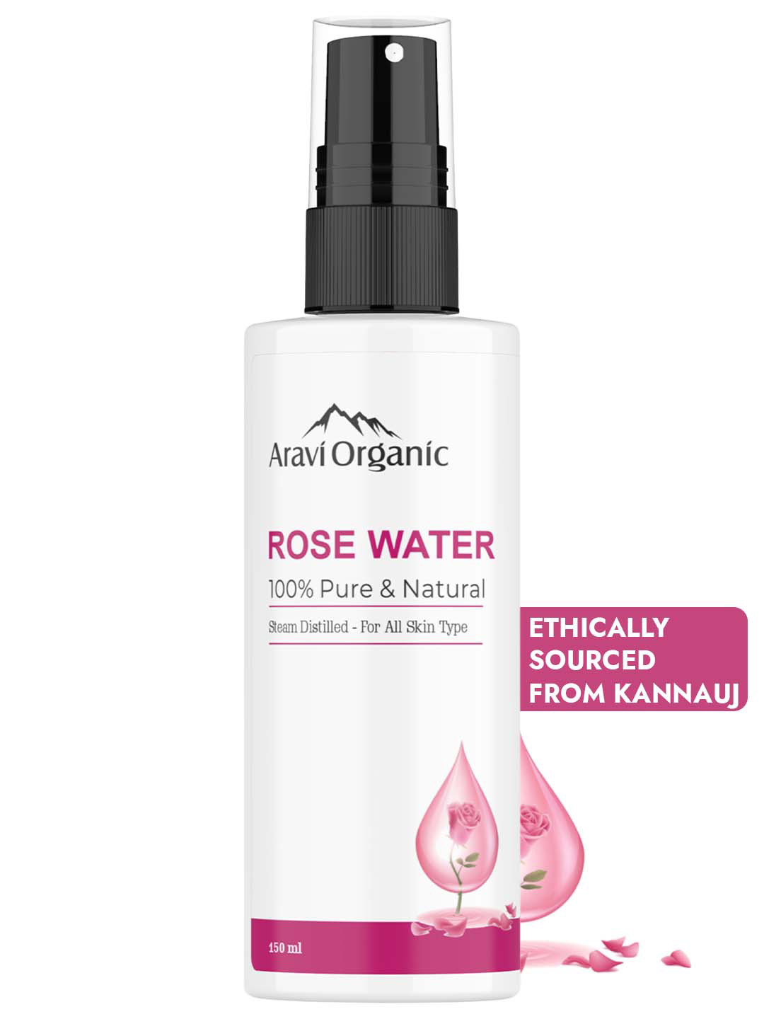 

Aravi Organic 100% Pure & Natural Rose Water Steam Distilled Face Spray Toner - 150 ml, White
