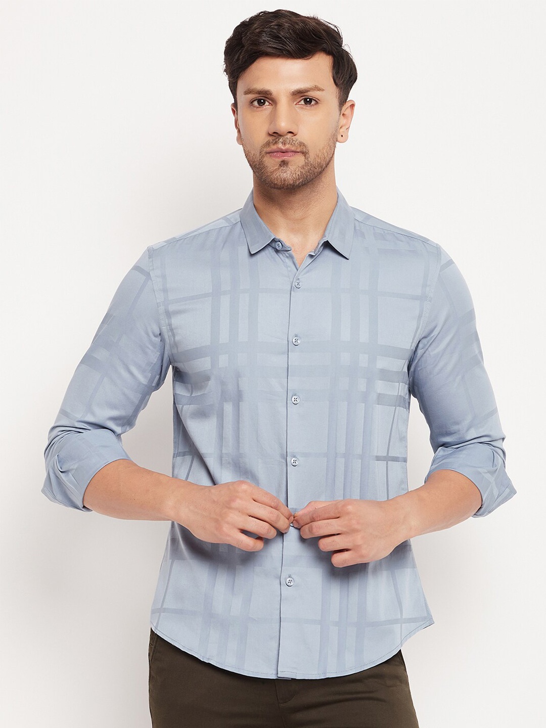 

CAMLA Checked Comfort Cotton Casual Shirt, Blue