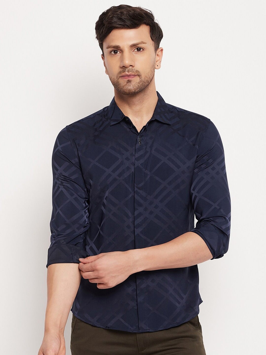 

CAMLA Printed Comfort Cotton Casual Shirt, Navy blue