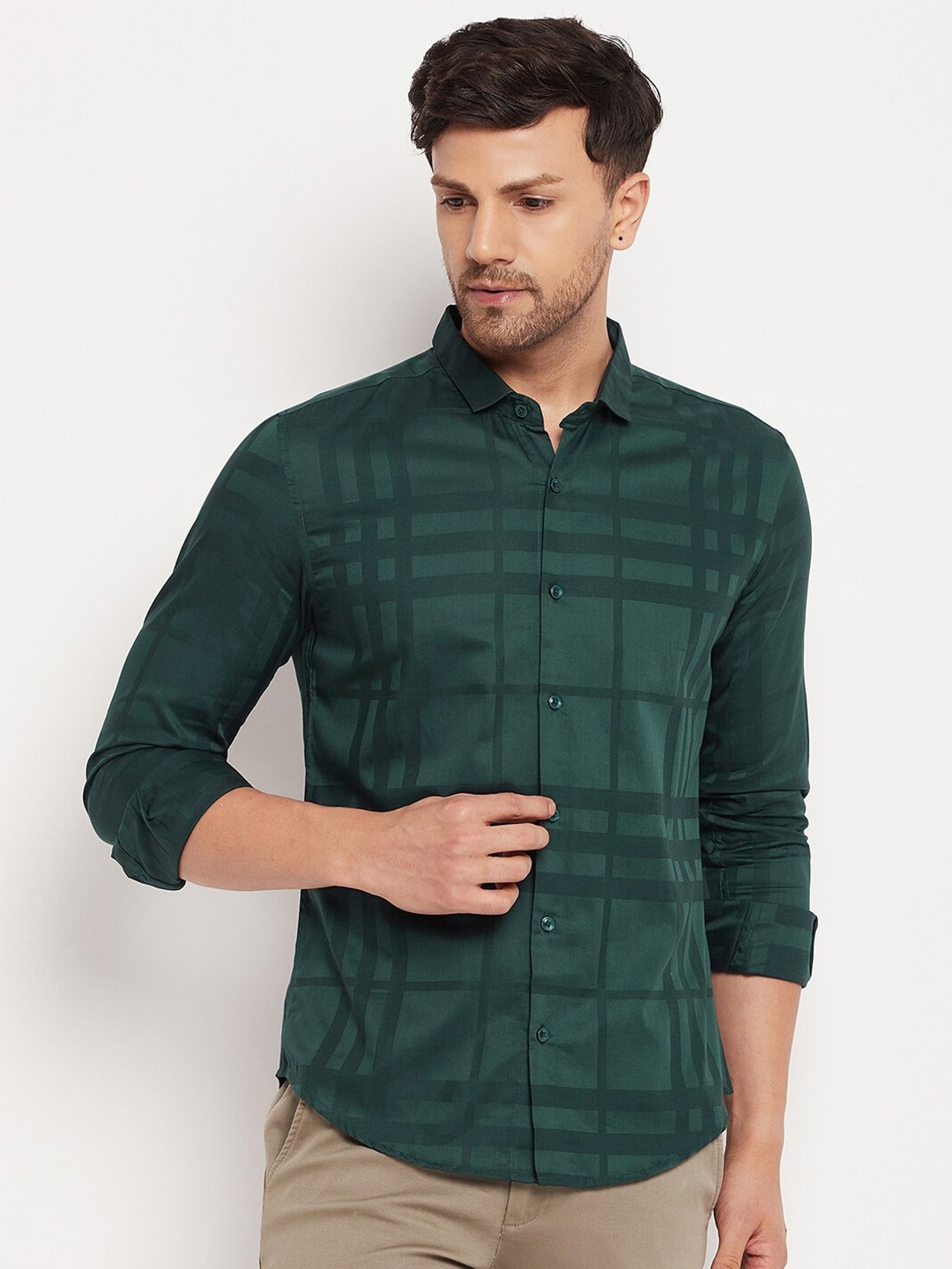 

CAMLA Checked Comfort Cotton Casual Shirt, Green