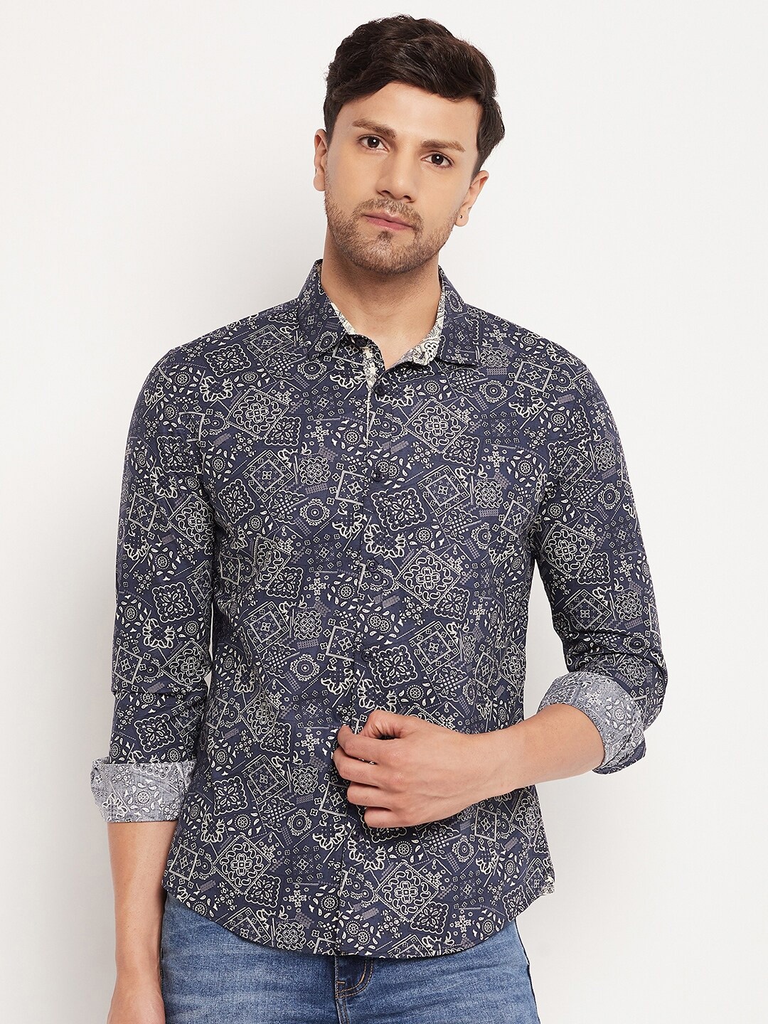 

CAMLA Printed Comfort Casual Shirt, Navy blue