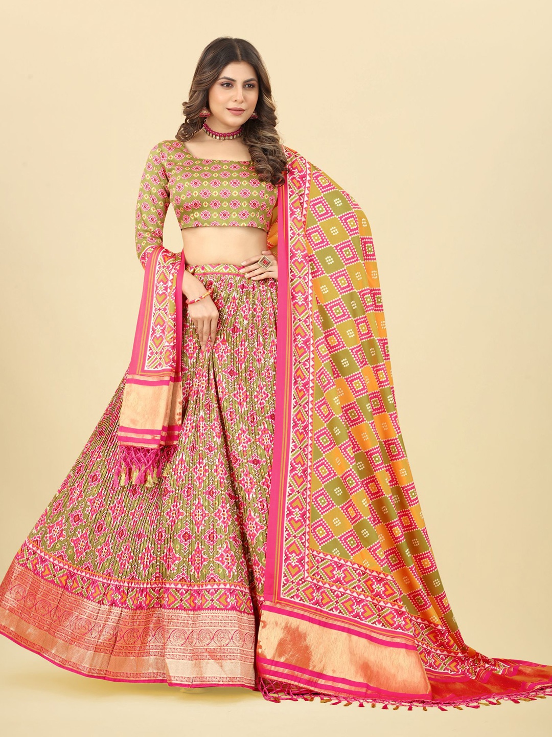 

KALINI Printed Semi-Stitched Lehenga & Unstitched Blouse With Dupatta, Pink