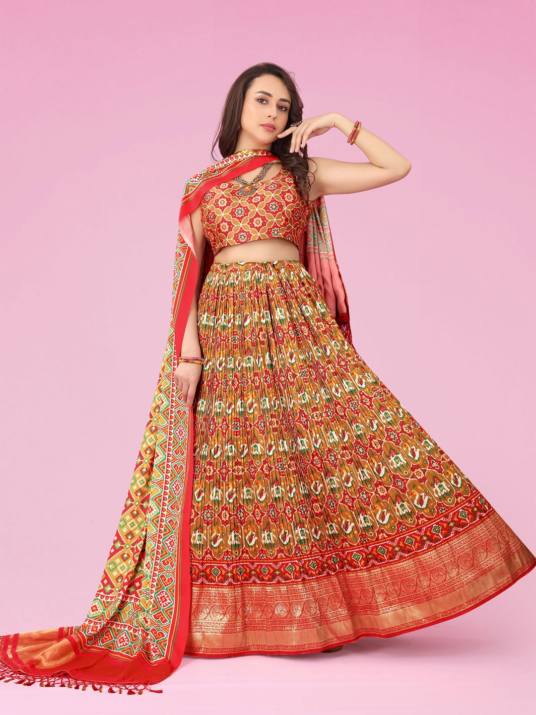 

KALINI Printed Semi-Stitched Lehenga & Unstitched Blouse With Dupatta, Red