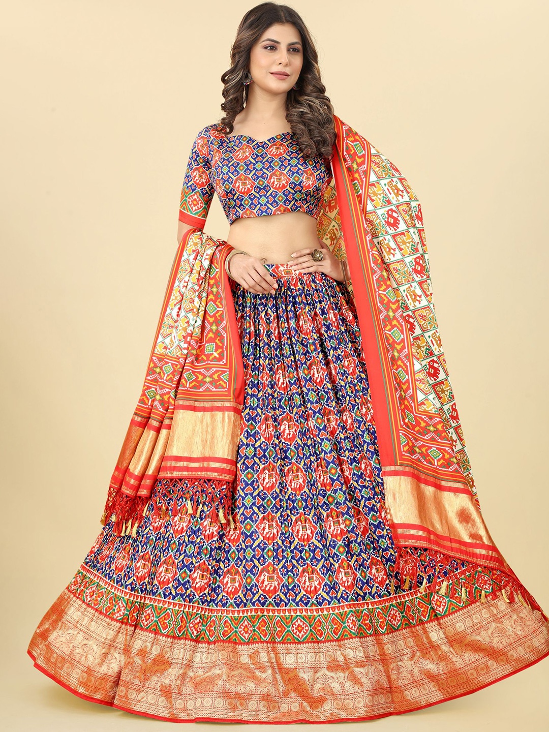 

KALINI Printed Semi-Stitched Lehenga & Unstitched Blouse With Dupatta, Blue