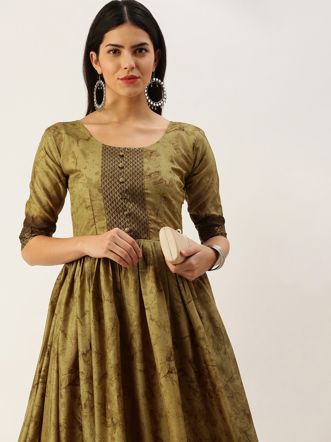

LOOKNBOOK ART Shibori Print Zari Ethnic Maxi Dress, Mustard
