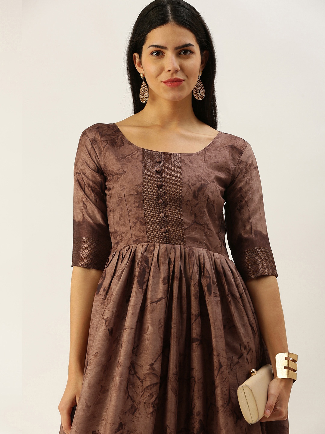 

LOOKNBOOK ART Shibori Print Zari Ethnic Maxi Dress, Brown