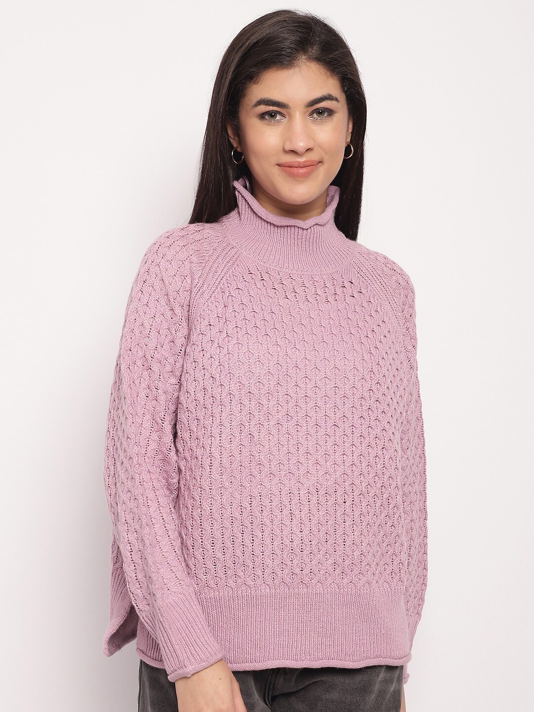 

NoBarr Women Cable Knit Acrylic Pullover, Purple