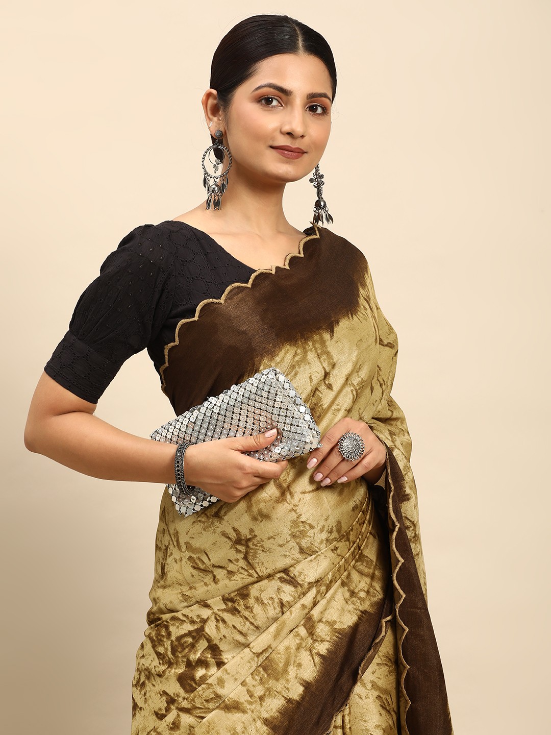 

LOOKNBOOK ART Shibori Print Saree, Mustard