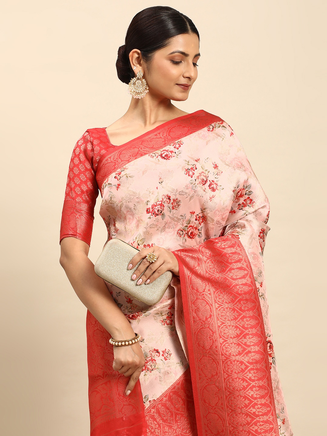 

LOOKNBOOK ART Floral Print Saree, Red