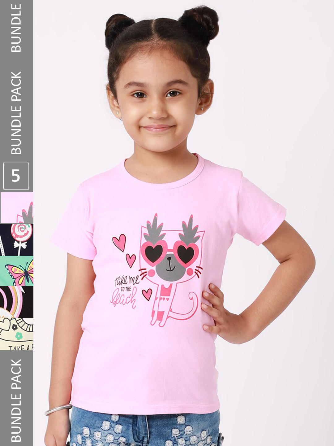 

BAESD Pack of 5 Girls Graphic Printed T-shirt, Pink