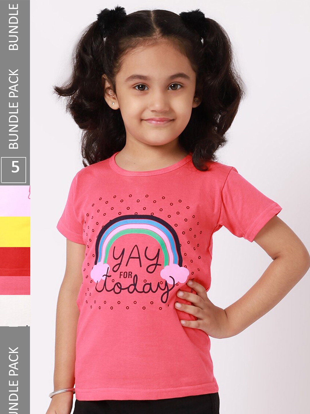 

BAESD Girls Pack Of 5 Graphic Printed Cotton T-shirt, Pink
