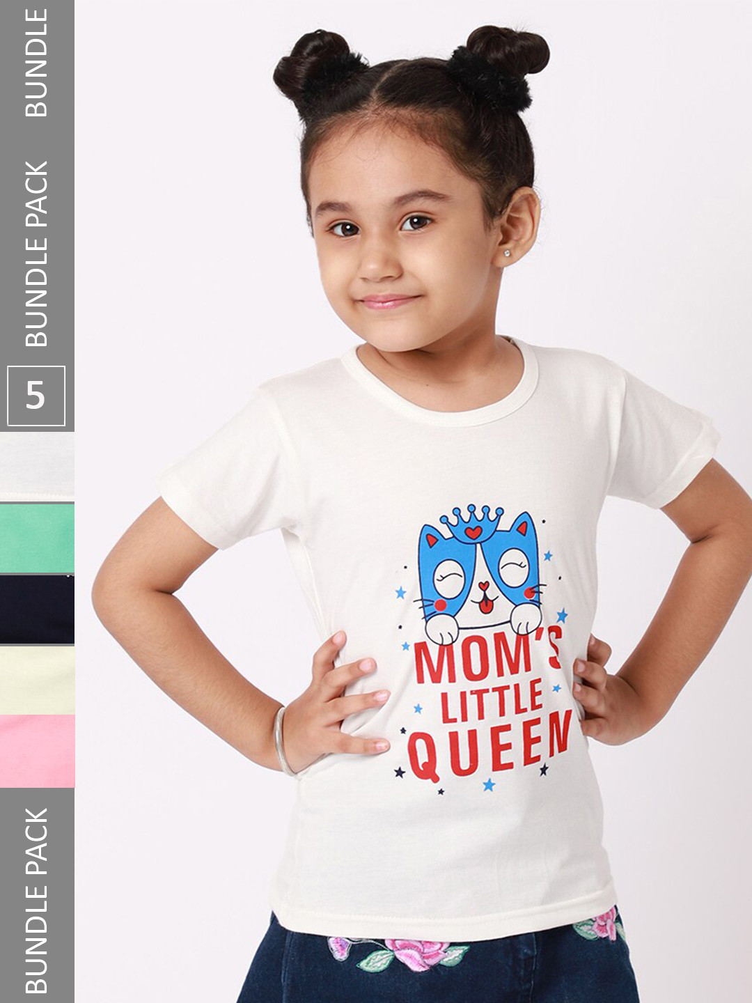 

BAESD Girls Pack Of 5 Printed Cotton T-shirt, White