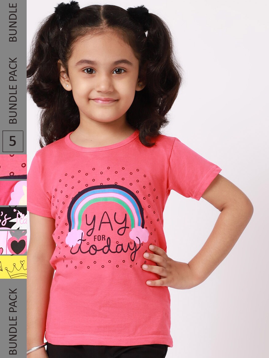 

BAESD Girls Pack of 5 Printed Cotton T-shirt, Pink