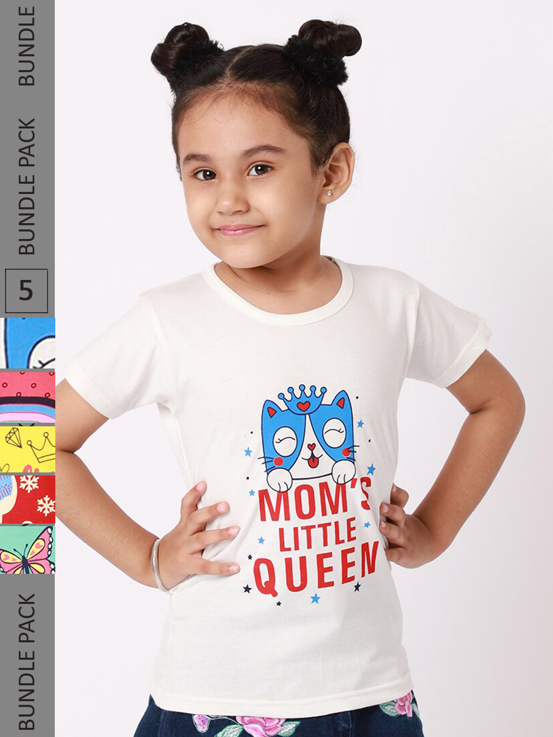 

BAESD Girls Pack Of 5 Typography Printed Cotton T-shirts, White