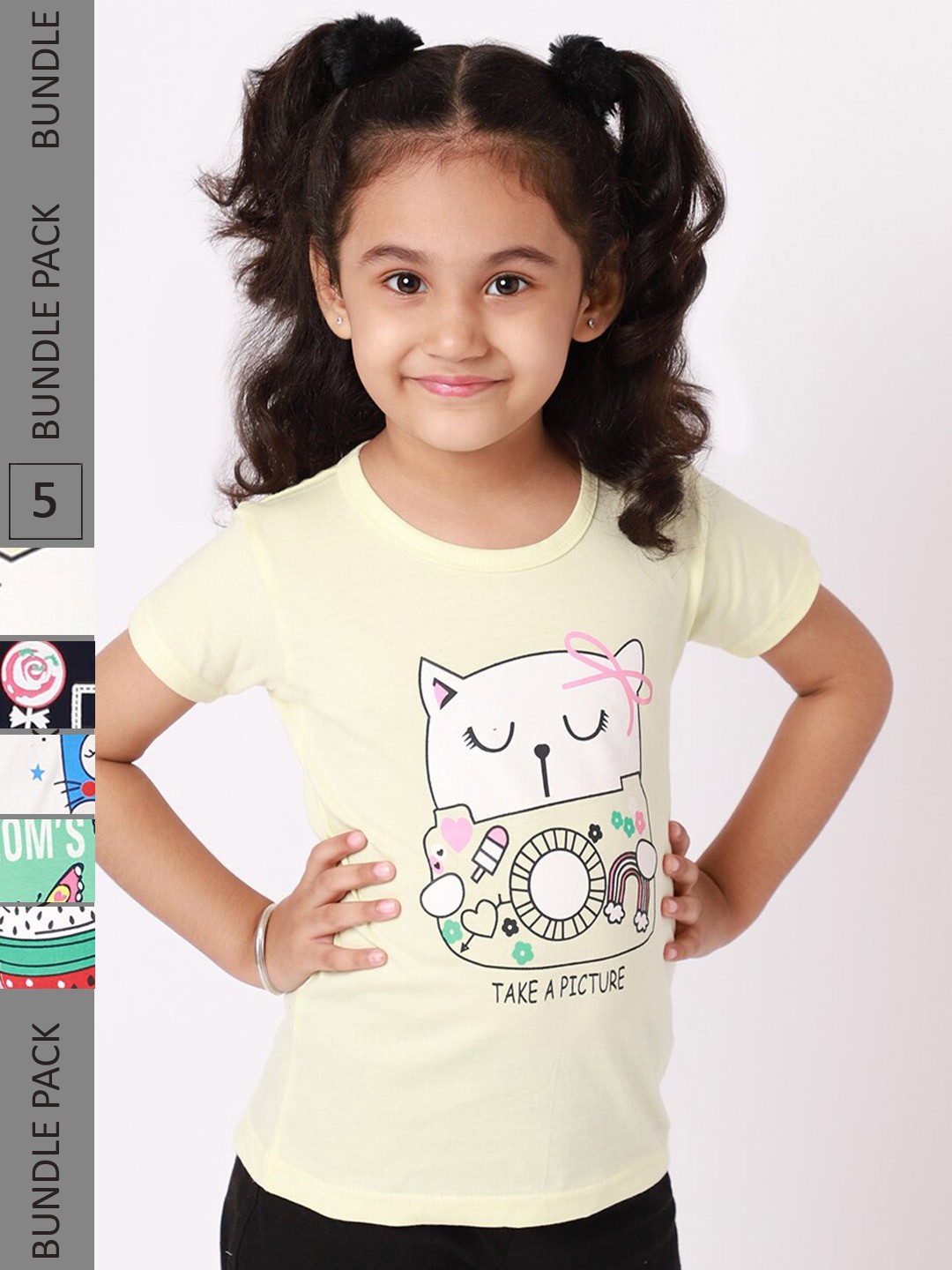 

BAESD Pack of 5 Girls Graphic Printed T-shirt, Yellow