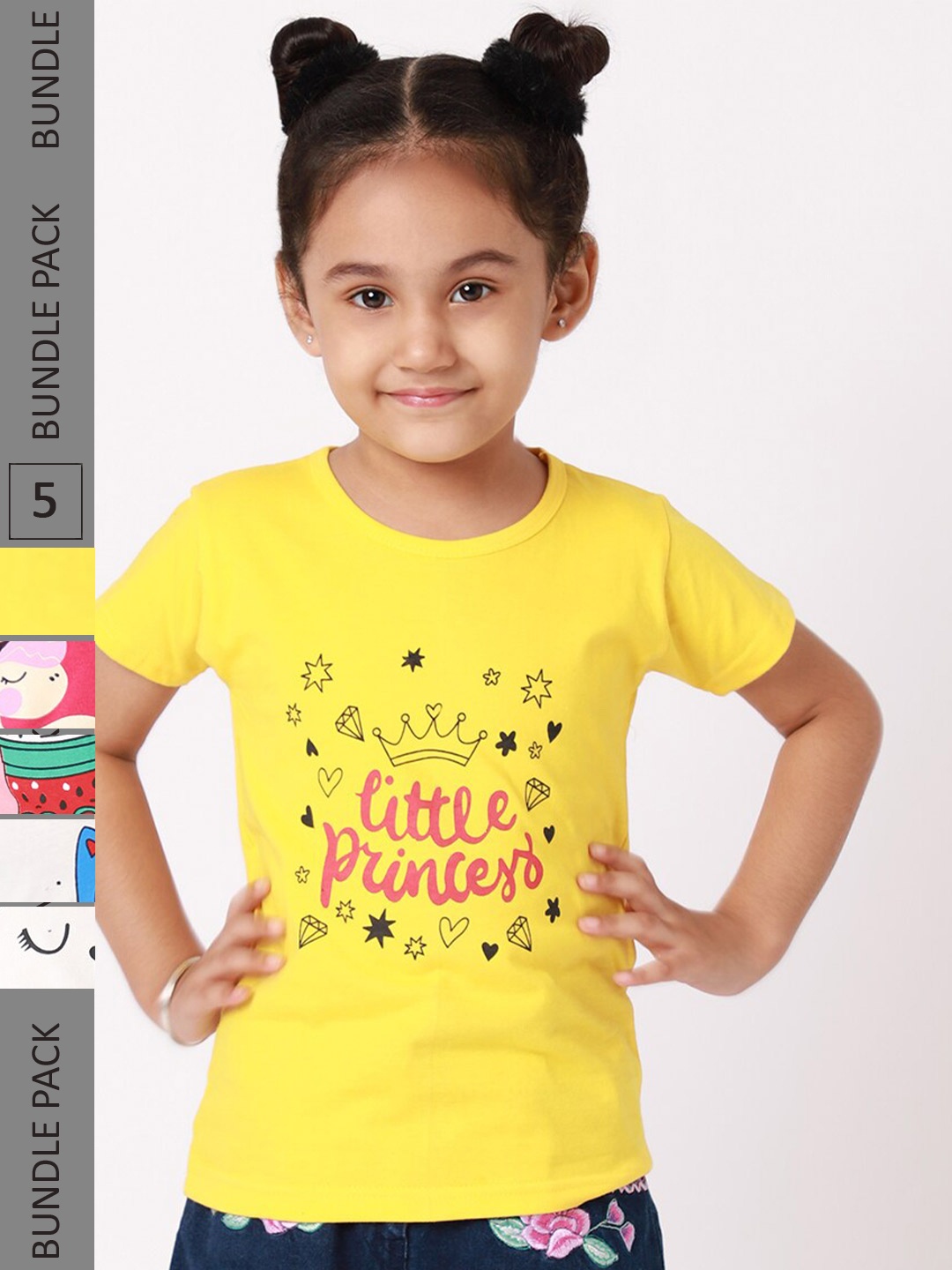 

BAESD Pack of 5 Girls Graphic Printed T-shirt, Yellow