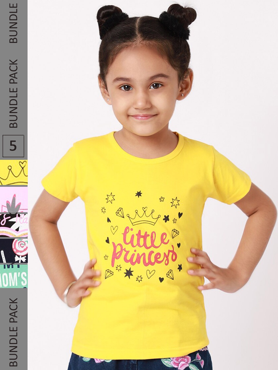 

BAESD Pack of 5 Girls Graphic Printed T-shirt, Yellow