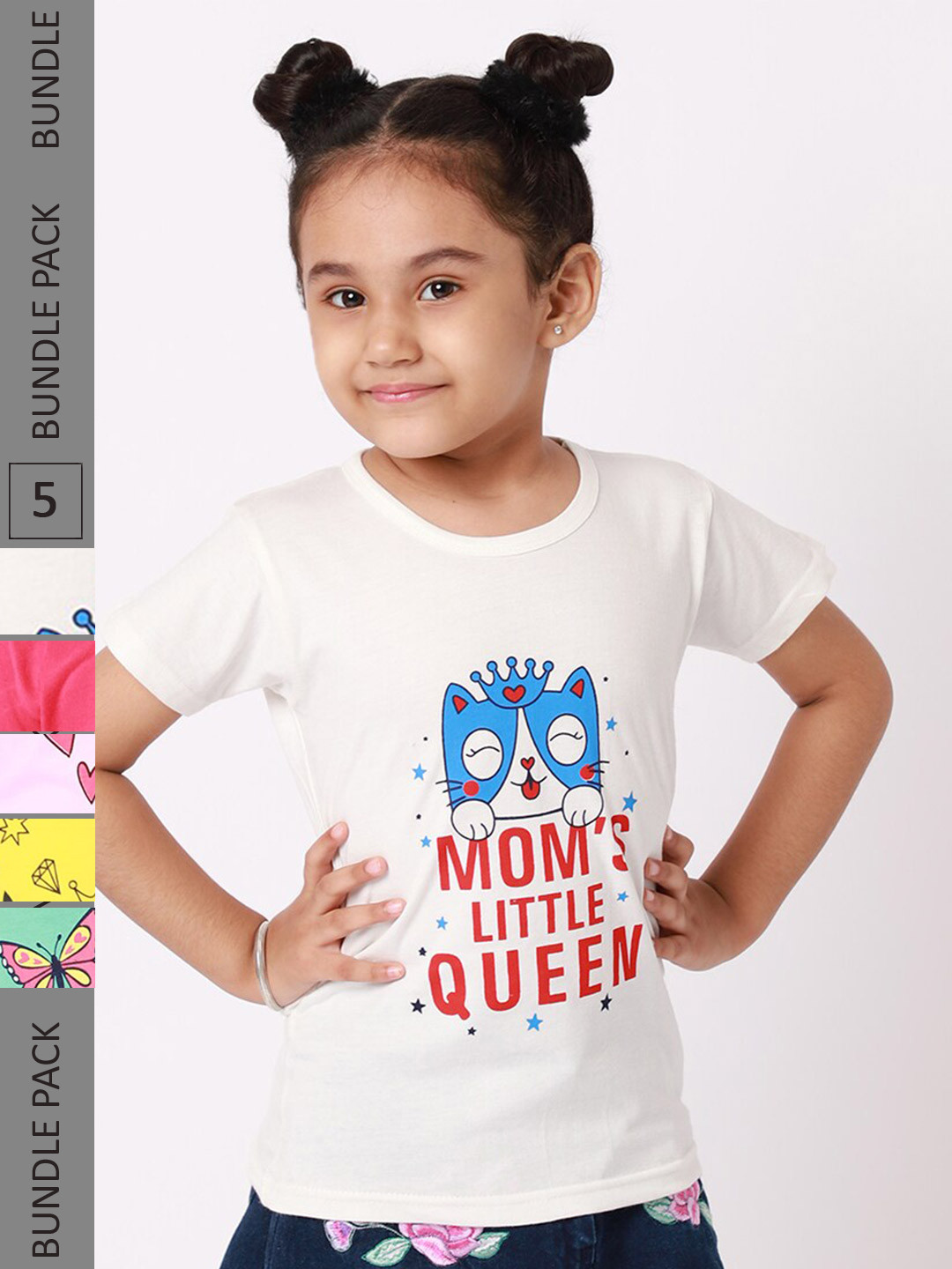 

BAESD Girls Pack of 5 Typography Printed Cotton T-Shirt, White