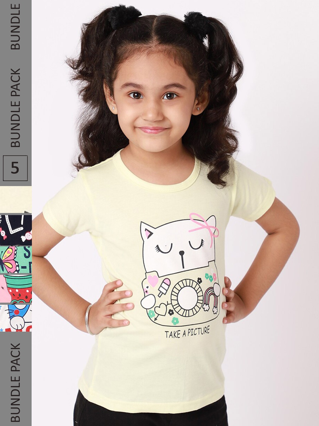 

BAESD Girls Pack of 5 Printed Cotton T-shirt, Yellow