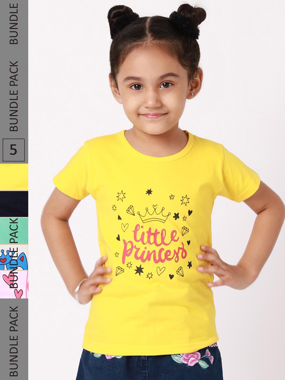 

BAESD Girls Pack of 5 Printed Cotton T-shirt, Yellow