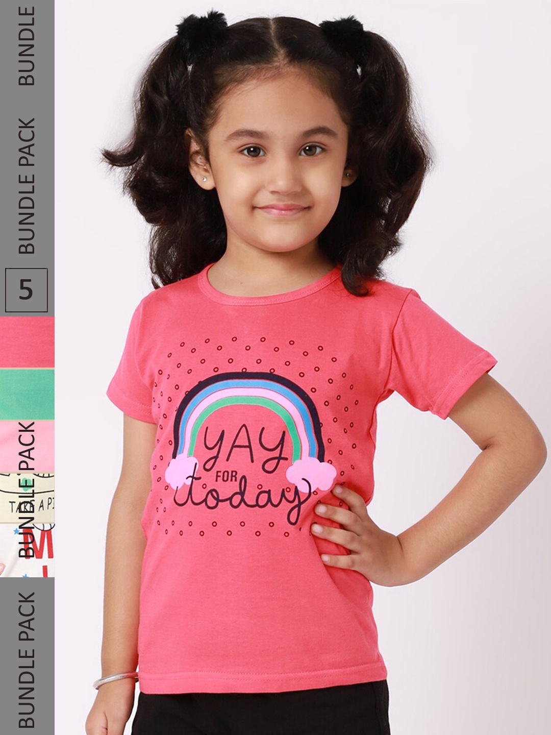 

BAESD Girls Pack of 5 Printed Cotton T-shirt, Pink