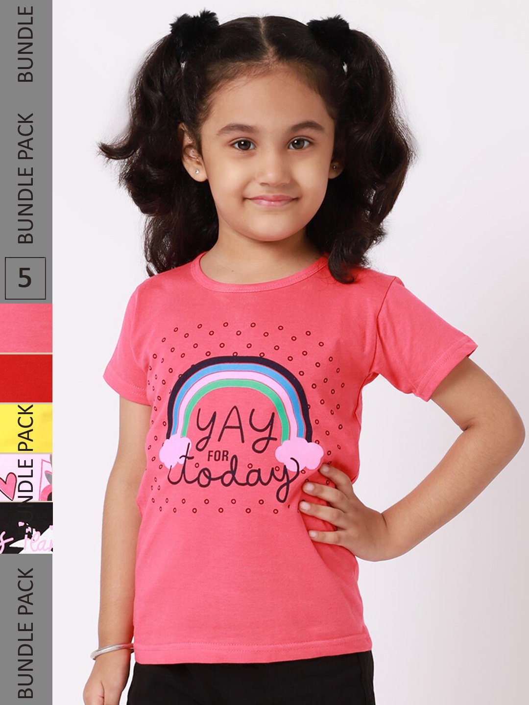 

BAESD Girls Pack Of 5 Graphic Printed Cotton T-Shirts, Pink