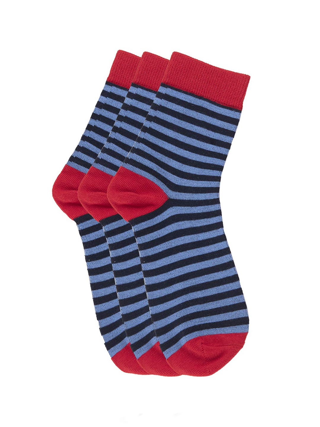 

SWHF Pack Of 3 Striped Organic Cotton Calf-Length Socks, Blue