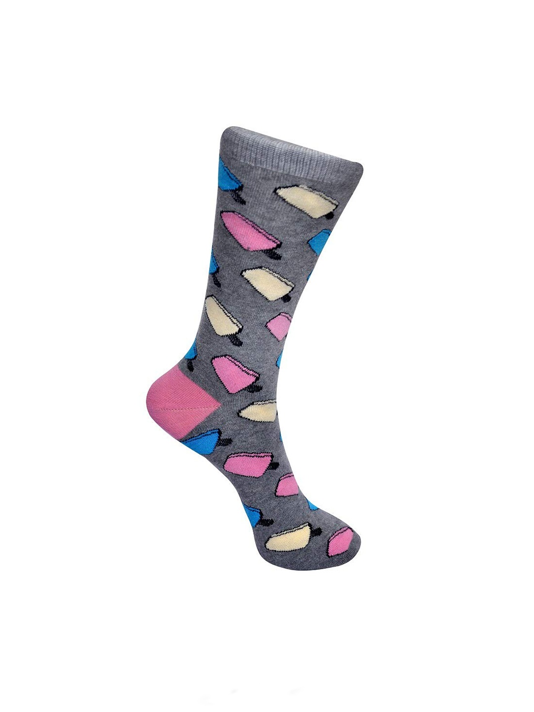 

SWHF Printed Organic Cotton Calf-Length Socks, Grey