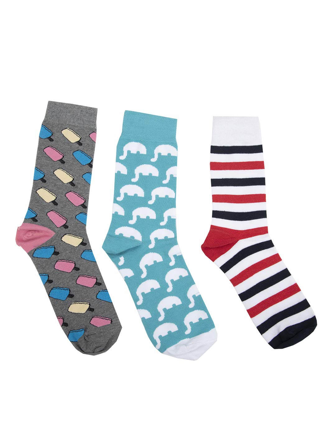 

SWHF Pack of 3 Printed Cotton Ankle-Length Socks, Grey