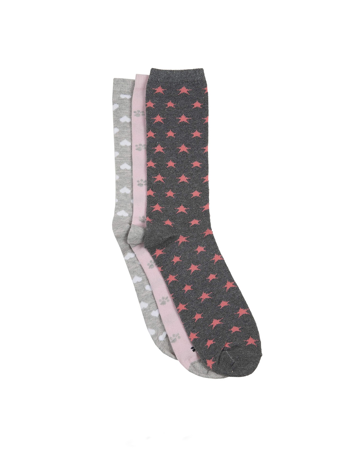

SWHF Men Pack of 3 Patterned Cotton Calf-LengthSocks, Grey