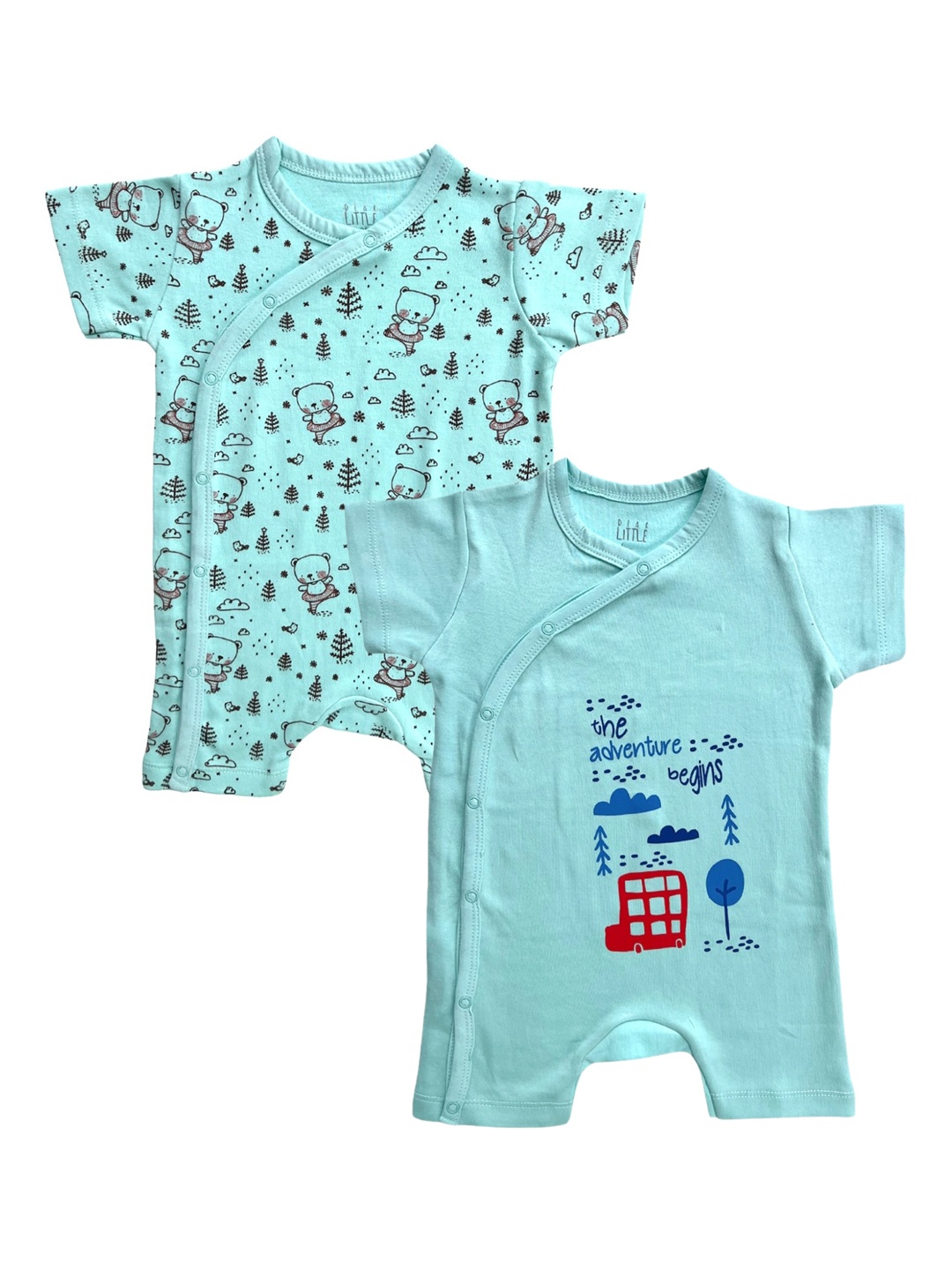 

Dear Little Infant Pack Of 2 Printed Cotton Rompers, Green