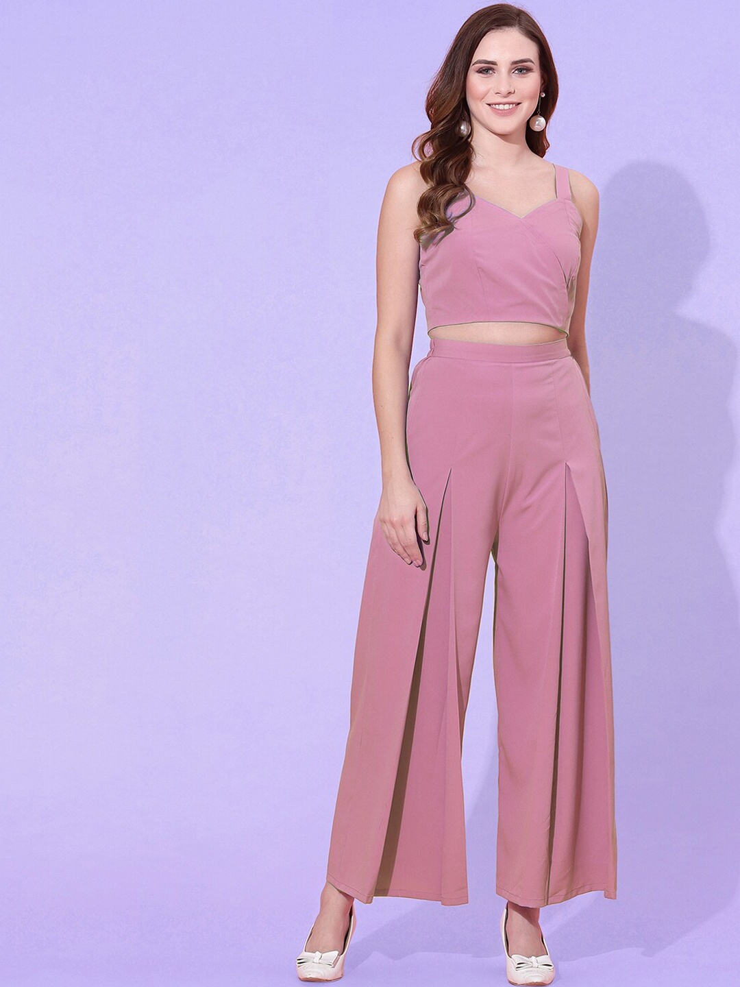 

Selvia Shoulder Straps Crop Top With Palazzos, Pink