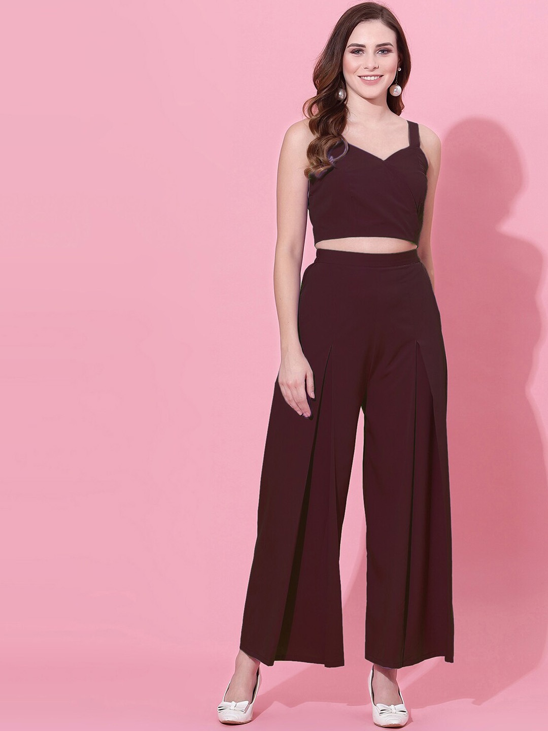 

Selvia Shoulder Straps Crop Top With Palazzos, Maroon