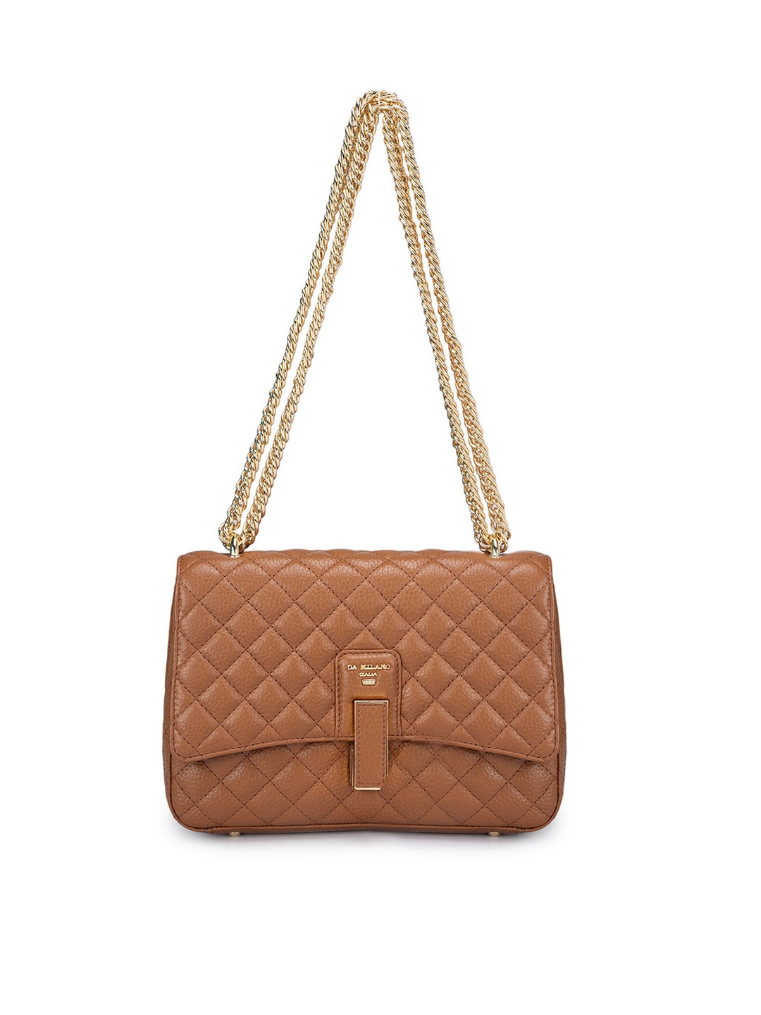 

Da Milano Textured Leather Structured Sling Bag with Quilted, Brown