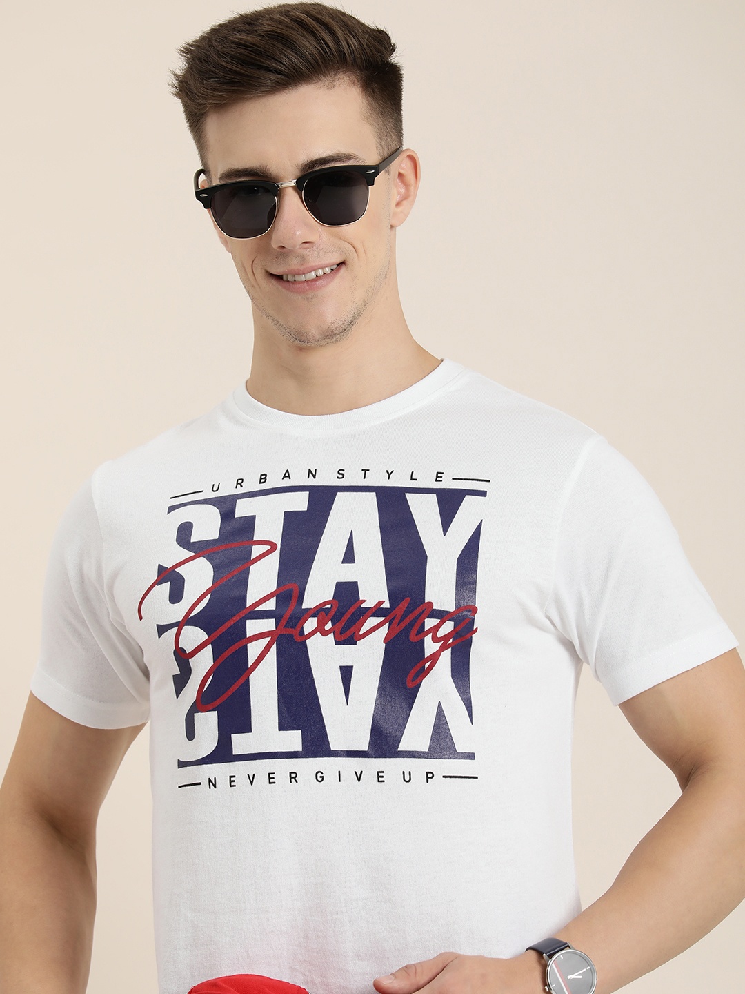 

HERE&NOW Men Typography Printed Pure Cotton T-shirt, White