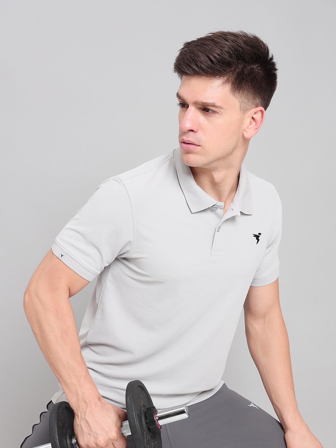 

STELLERS Polo Collar Antimicrobial Training or Gym T-shirt, Grey
