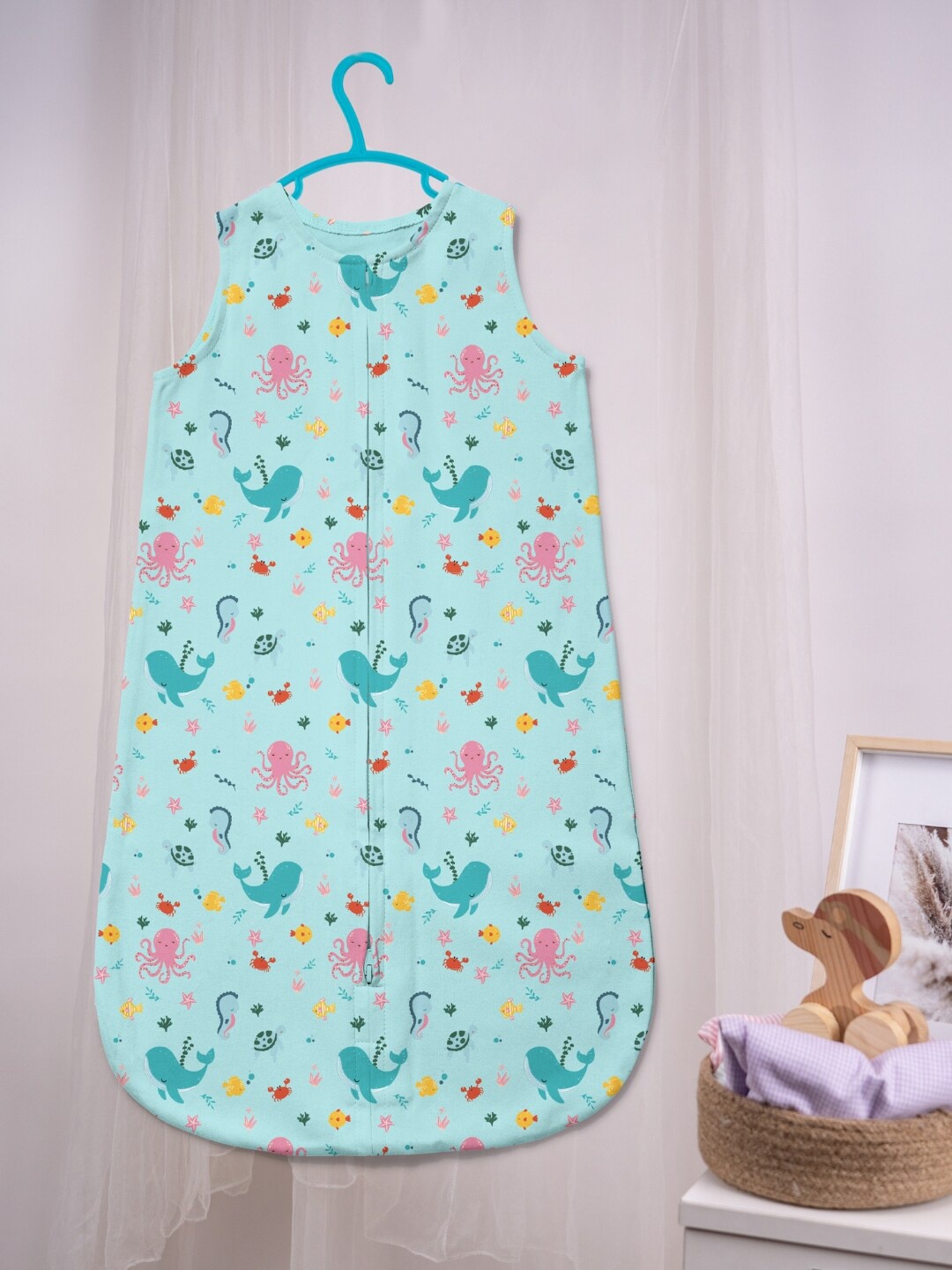 

haus & kinder Infants Printed Breathable Pure Cotton Baby Sleeping Bag, Blue