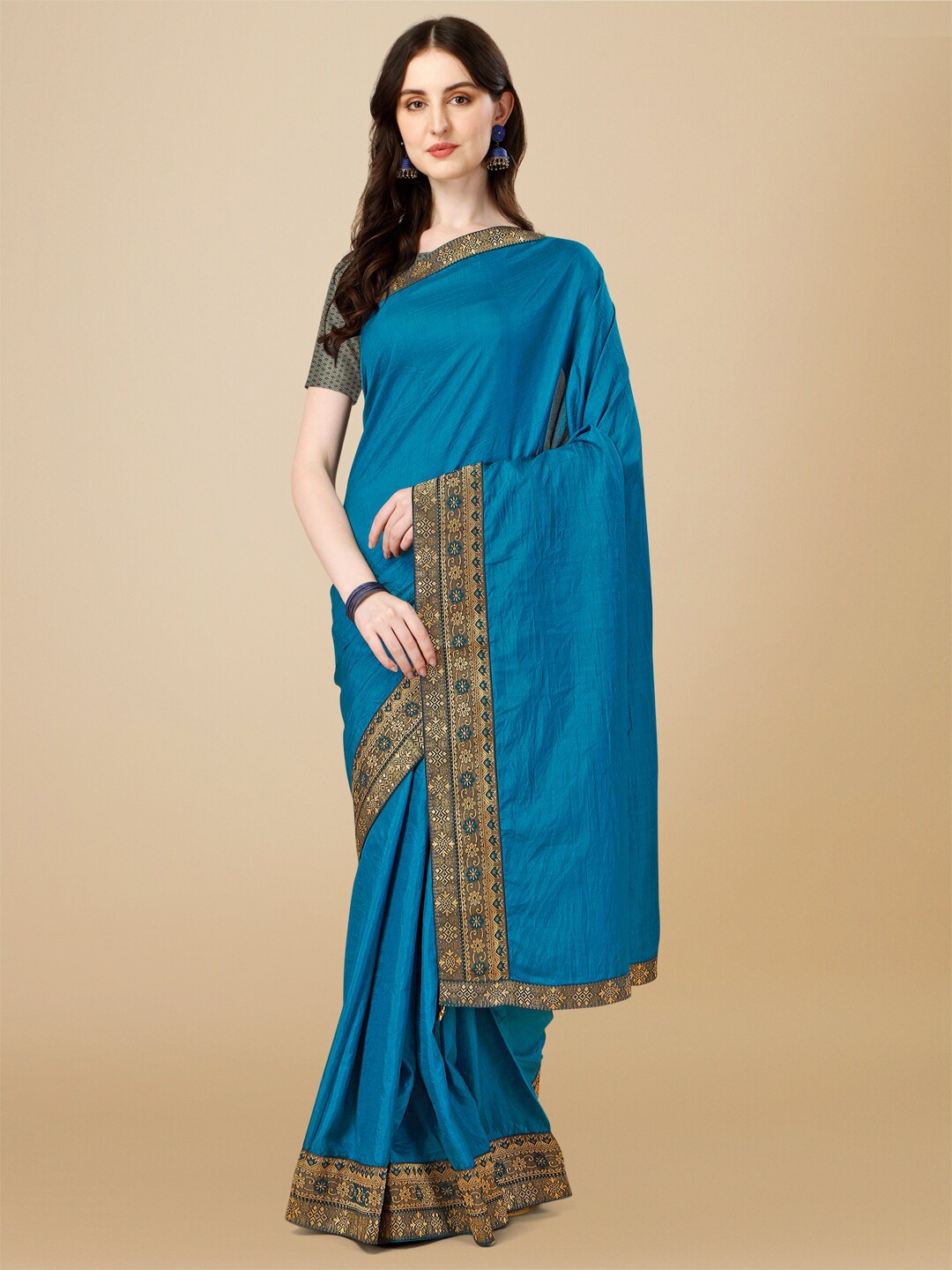 

Indian Women Zari Silk Blend Saree, Blue