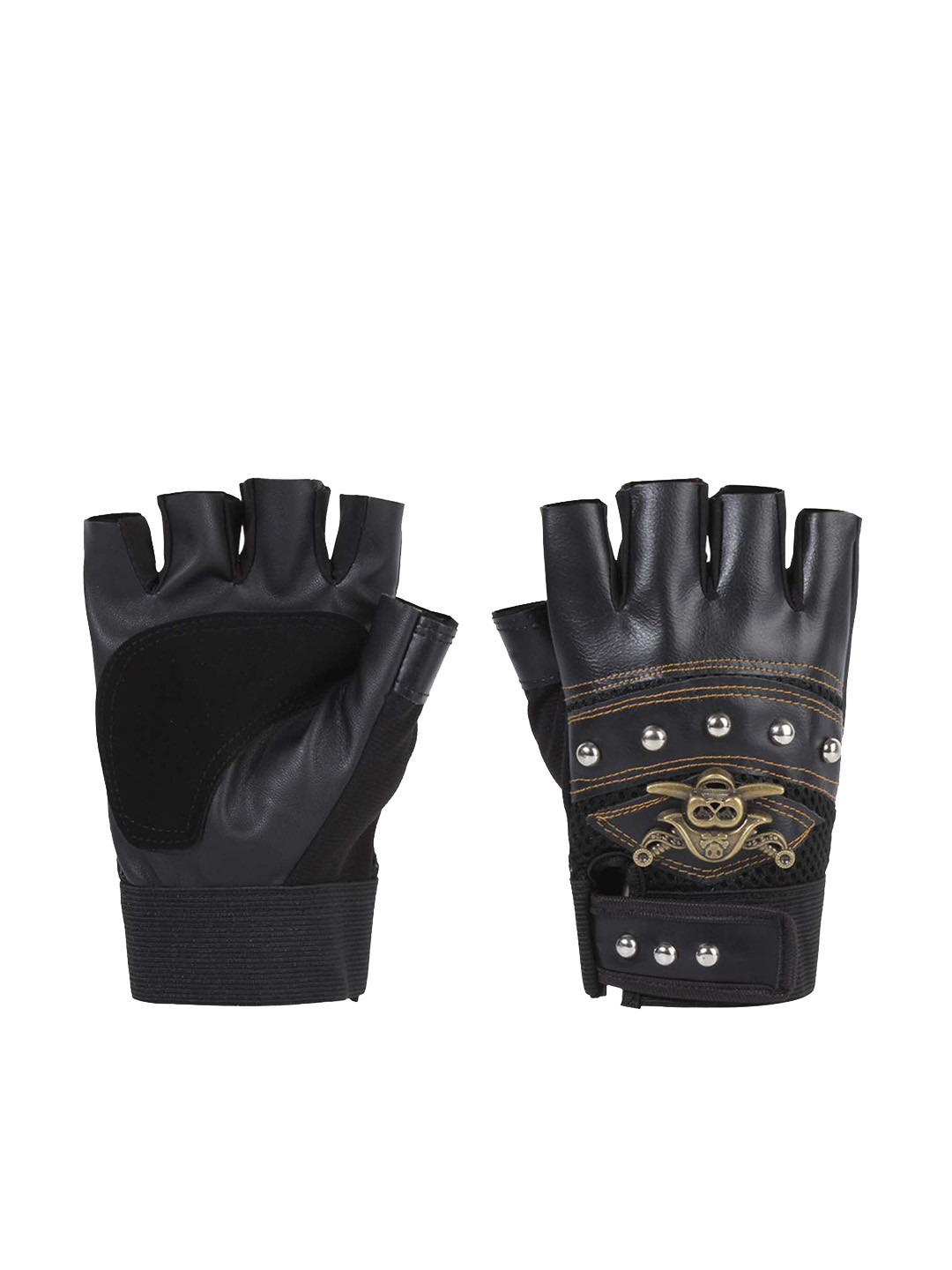 

Alexvyan Men Pirates Embellished Protective Half Finger Gloves, Black